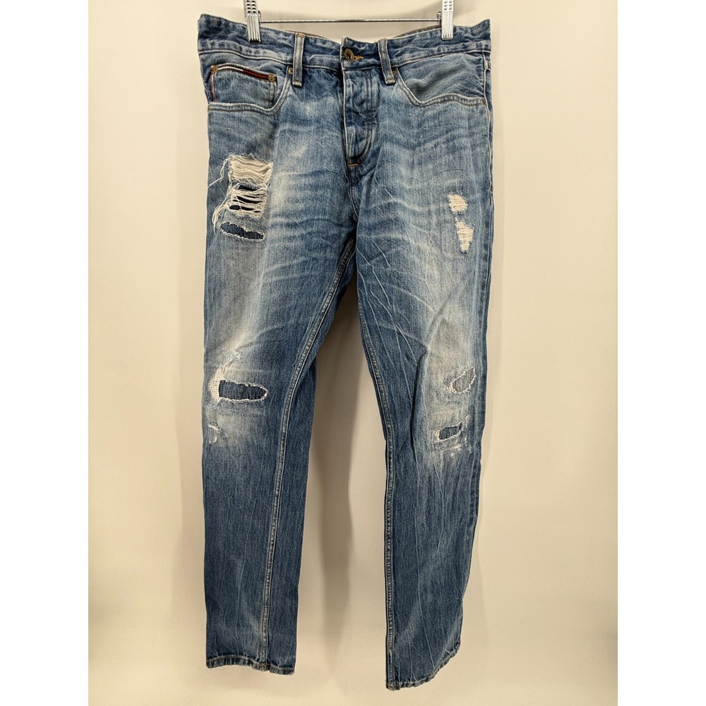 Vtg Hilfiger Denim Peoples Place Originals Light Wash Distressed‎ Jeans 34x34
